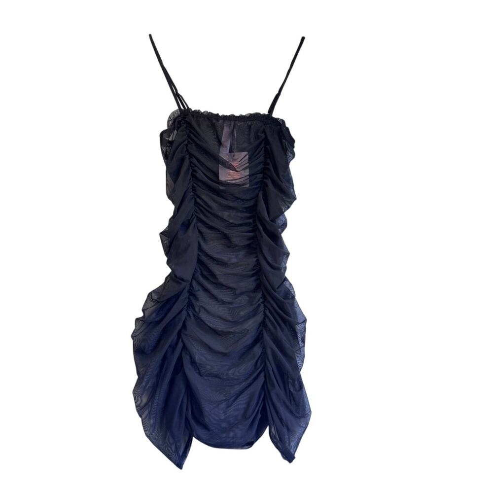 Savage X Fenty Ruched Mesh Sleepwear Teddy Black Strappy Sexy Size L
